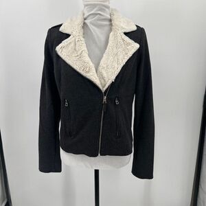 Lucky Brand Gray Sherpa Lined Collar Cropped Jacket Women’s Medium Biker Style